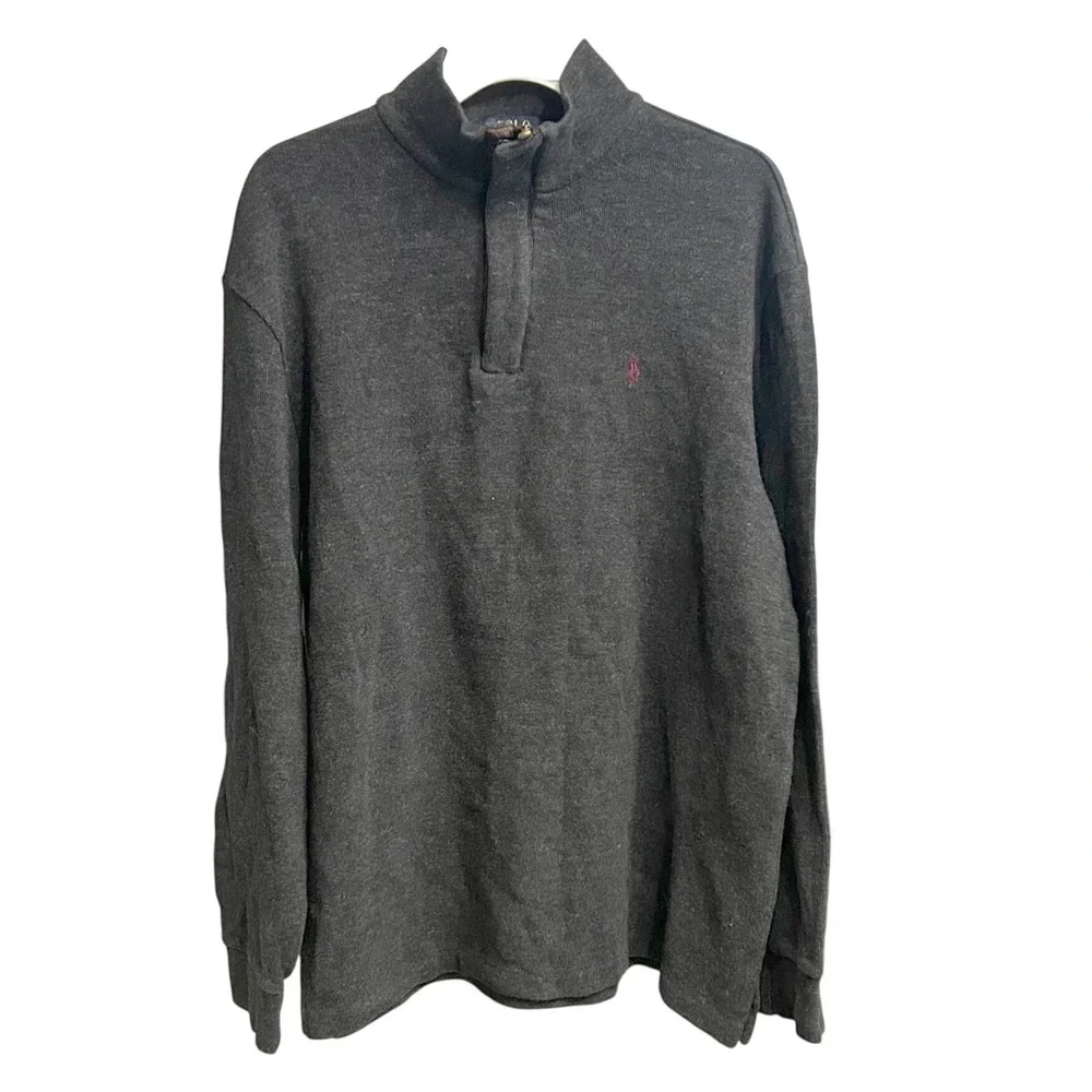 Polo Ralph Lauren Men Charcoal Gray 1/4‎ Zip Mock Neck Long Sleeve Shirt Size L